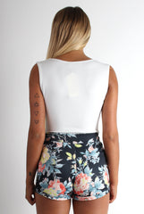 Justine Blue Floral Cross Front Playsuit-Playsuits