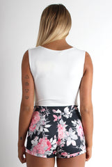 Justine Pink Floral Cross Front Playsuit-Playsuits