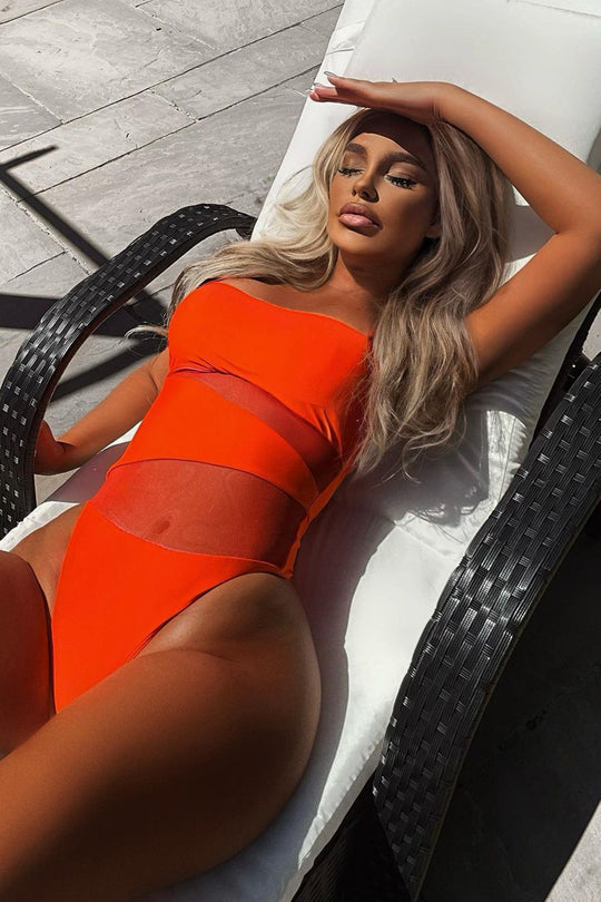 Orange Mesh Panel Swimsuit - Kaelan