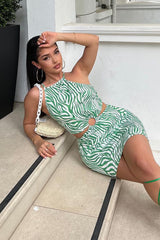 Green Zebra Print Cut Out Mini Dress - Kerry