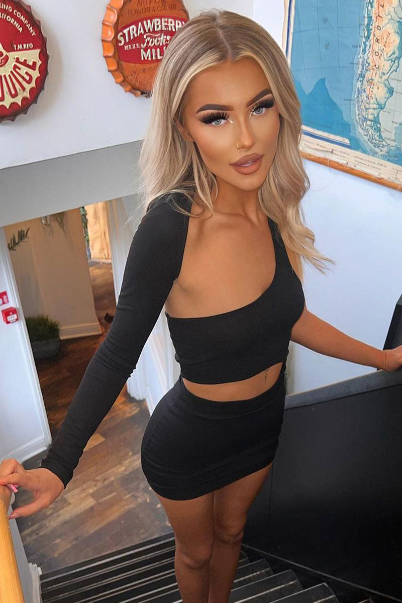 Black One Sleeve Cut Out Mini Dress | Mini Dresses | Rebellious Fashion Black One Sleeve Cut Out Mini Dress | Mini Dresses | Rebellious Fashion