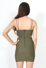 Kaitlin Khaki Cut Out V Front Dress-Dresses