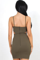 Kaitlin Khaki Cut Out V Front Dress-Dresses