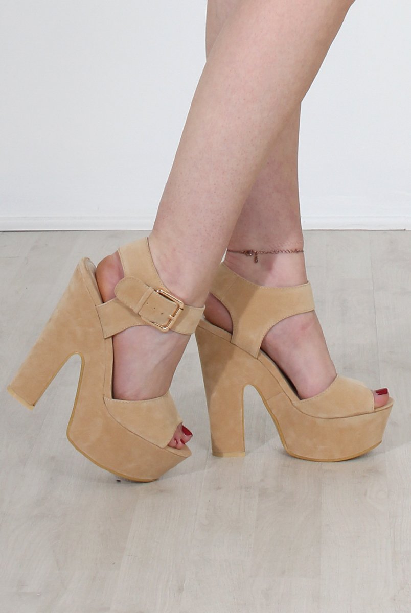 Kali Beige Suede Platform Heels-Heels