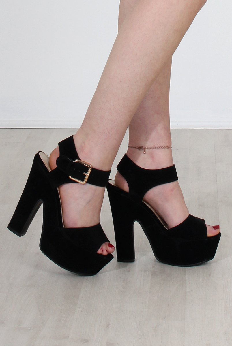 Kali Black Suede Platform Heels-Heels