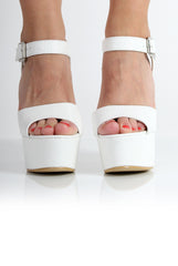 Kali White Lizard Chunky Heels-Heels
