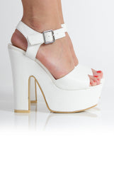 Kali White Lizard Chunky Heels-Heels