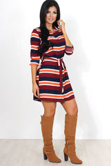 Kamie Striped Rust Shirt Dress-Dresses