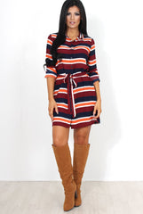 Kamie Striped Rust Shirt Dress-Dresses