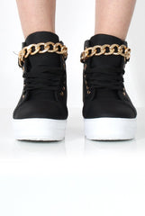 Karen Black Gold Chain Wedged Trainer-Wedges