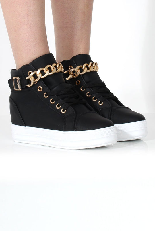 Karen Black Gold Chain Wedged Trainer