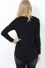 Kari Black Slogan Curved Hem Top-Tops