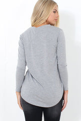 Kari Grey Slogan Curved Hem Top-Tops