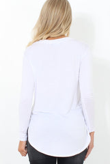 Kari White Slogan Curved Hem Top-Tops
