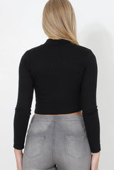 Karina Black High Neck Crop Top-Crop Tops