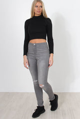 Karina Black High Neck Crop Top-Crop Tops