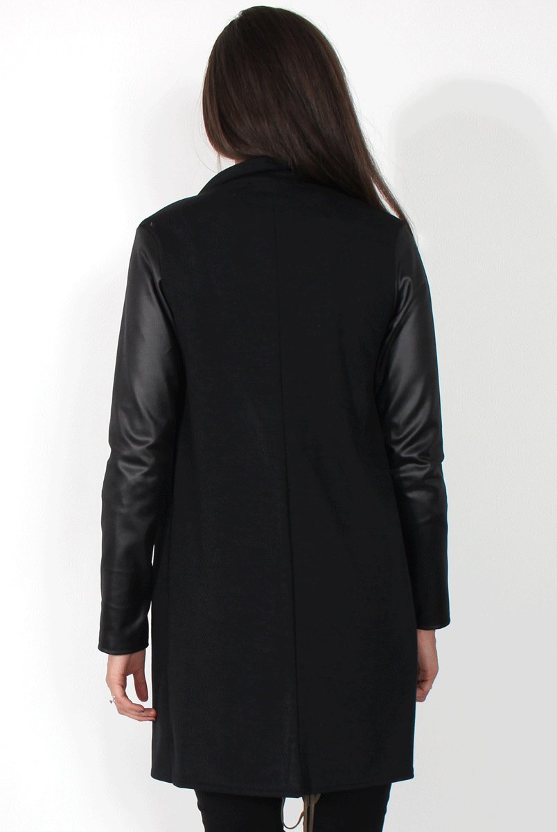 Karina Black PU Long Jacket-Jackets