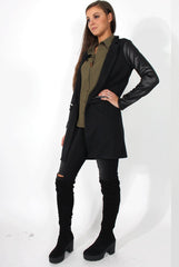 Karina Black PU Long Jacket-Jackets
