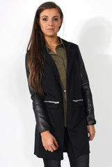 Karina Black PU Long Jacket-Jackets