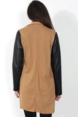Karina Camel PU Long Jacket-Jackets