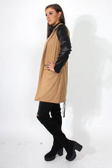 Karina Camel PU Long Jacket-Jackets