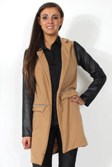Karina Camel PU Long Jacket-Jackets