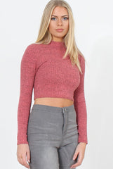Karina Coral High Neck Crop Top-Crop Tops