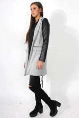 Karina Grey PU Long Jacket-Jackets