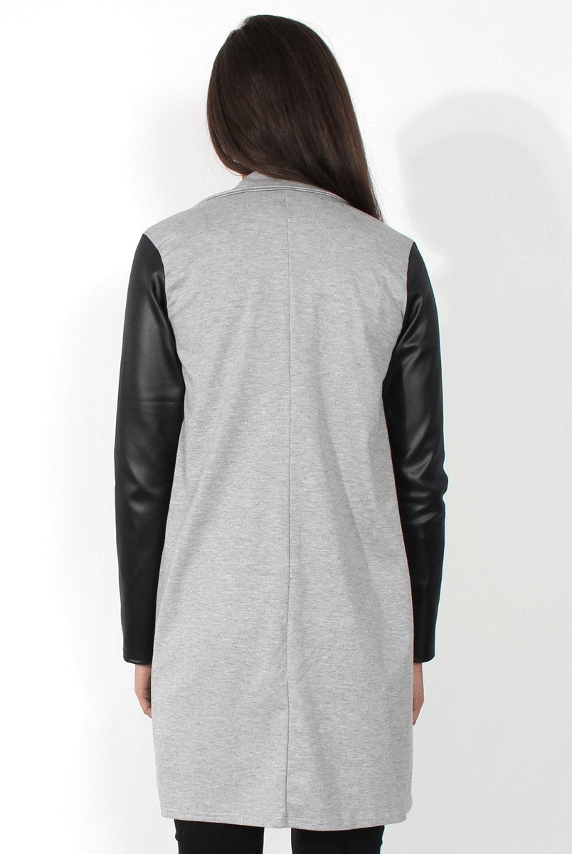 Karina Grey PU Long Jacket-Jackets