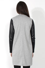 Karina Grey PU Long Jacket-Jackets