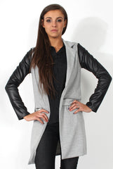Karina Grey PU Long Jacket-Jackets