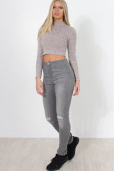 Karina Nude High Neck Crop Top-Crop Tops