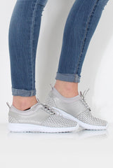 Karlee Silver Woven Trainers-Trainers