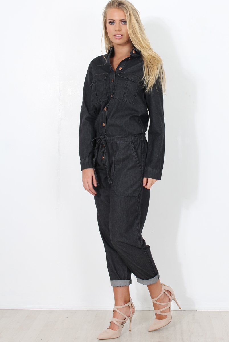 Kath Black Denim Jumpsuit-Jumpsuits