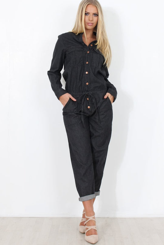 Kath Black Denim Jumpsuit