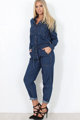 Kath Mid Blue Denim Jumpsuit-Jumpsuits