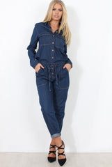 Kath Mid Blue Denim Jumpsuit-Jumpsuits