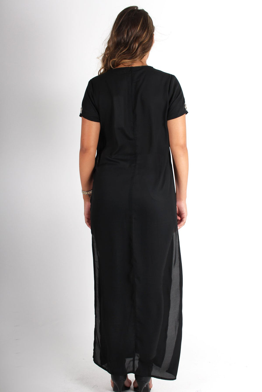 Katrina Black Eyelet Slit Front Top-Tops