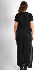 Katrina Black Eyelet Slit Front Top-Tops