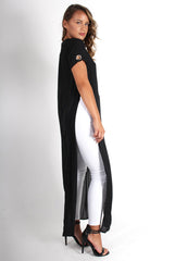 Katrina Black Eyelet Slit Front Top-Tops