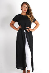 Katrina Black Eyelet Slit Front Top-Tops