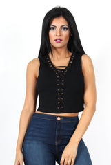 Kay Black Tie Front Top-Tops