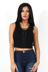 Kay Black Tie Front Top-Tops