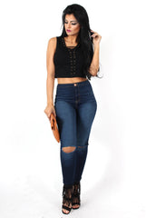 Kay Black Tie Front Top-Tops