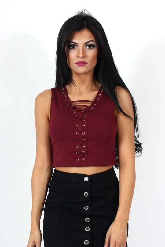 Kay Wine Tie Front Top
