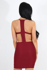 Kayla Wine Cut Out Plunge Mini Dress-Dresses