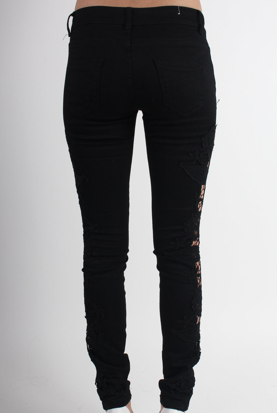 Kayleigh Black Side Lace Skinny Jeans-Jeans