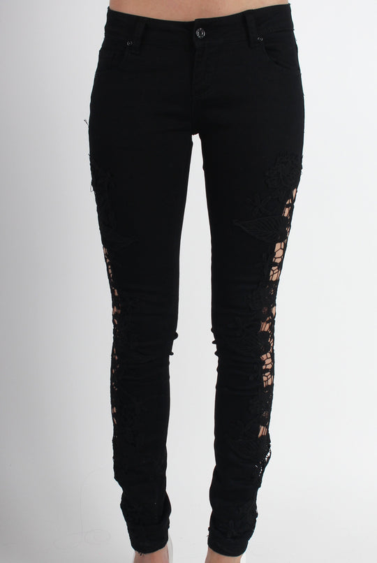 Kayleigh Black Side Lace Skinny Jeans