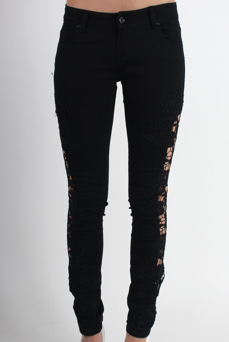 Kayleigh Black Side Lace Skinny Jeans-Jeans