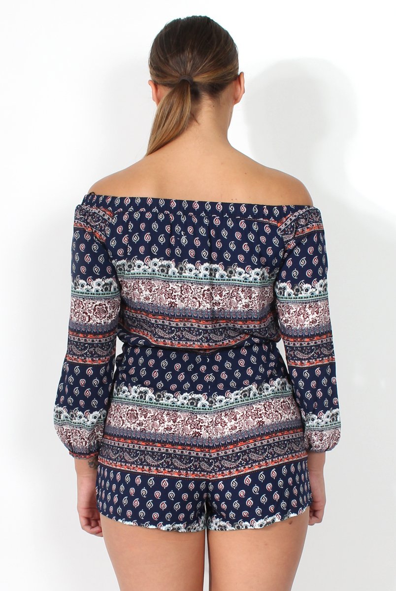 Kayleigh Paisley Off The Shoulder Playsuit-Playsuits